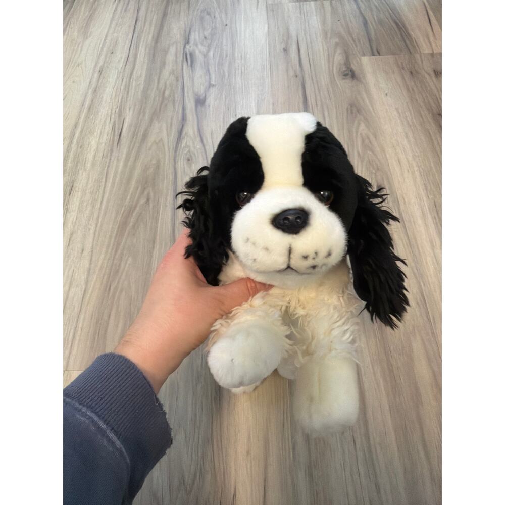Vintage Animal Alley Black & White Spaniel Realistic Plush Puppy Dog 10"